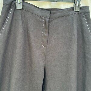 Richard Malcolm Black Linen/White Top Stitch Detail Women's Pants Size 12